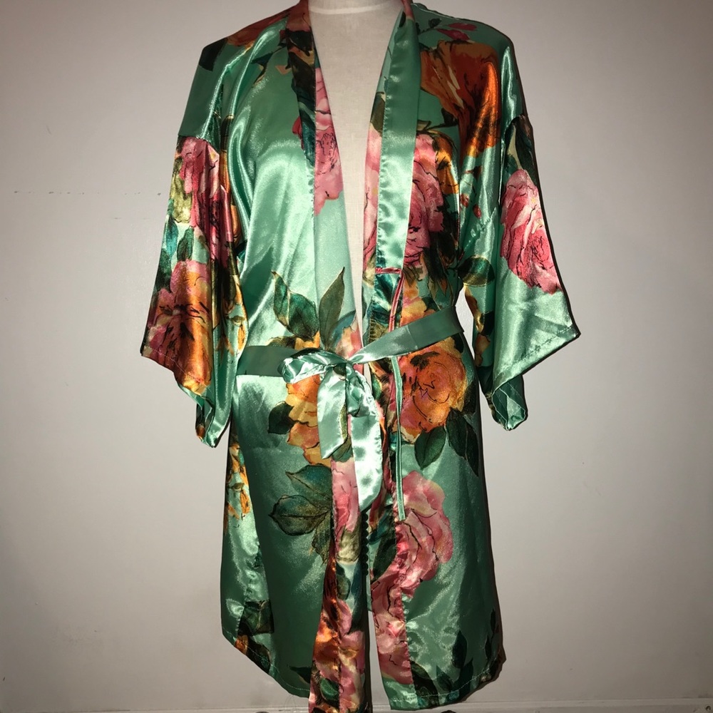 Green Silk Floral Robe